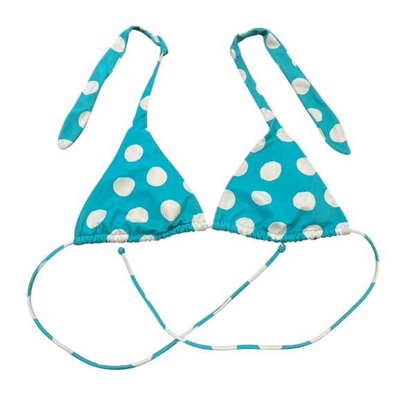 Victorias Secret White Polka Dot Halter Bikini Top Turquoise Womens Size Large - Picture 5 of 8